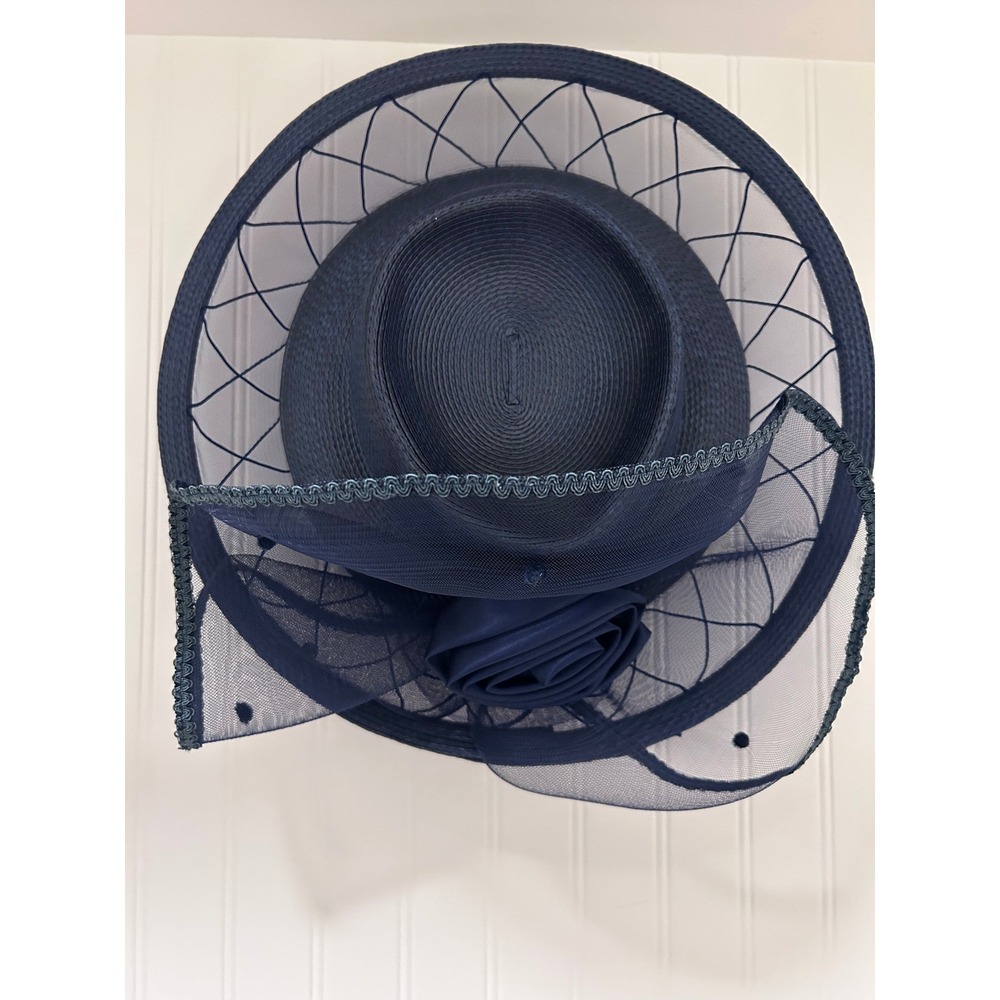 Vintage John Frederics Designer Hat Navy Wide Brim Netting Olefin